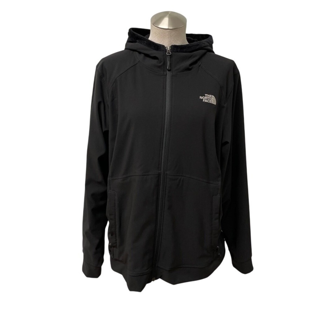 The North Face Faux Fur Lined Jacket Womens XL Black Softshell Hooded Gorpcore